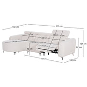 Диван 3-местен лява ъглова с релакс бежов плат 275x160x104 см