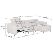 Диван 3-местен с десен ъгъл и релакс функция, бежов плат 275x160x104 с
