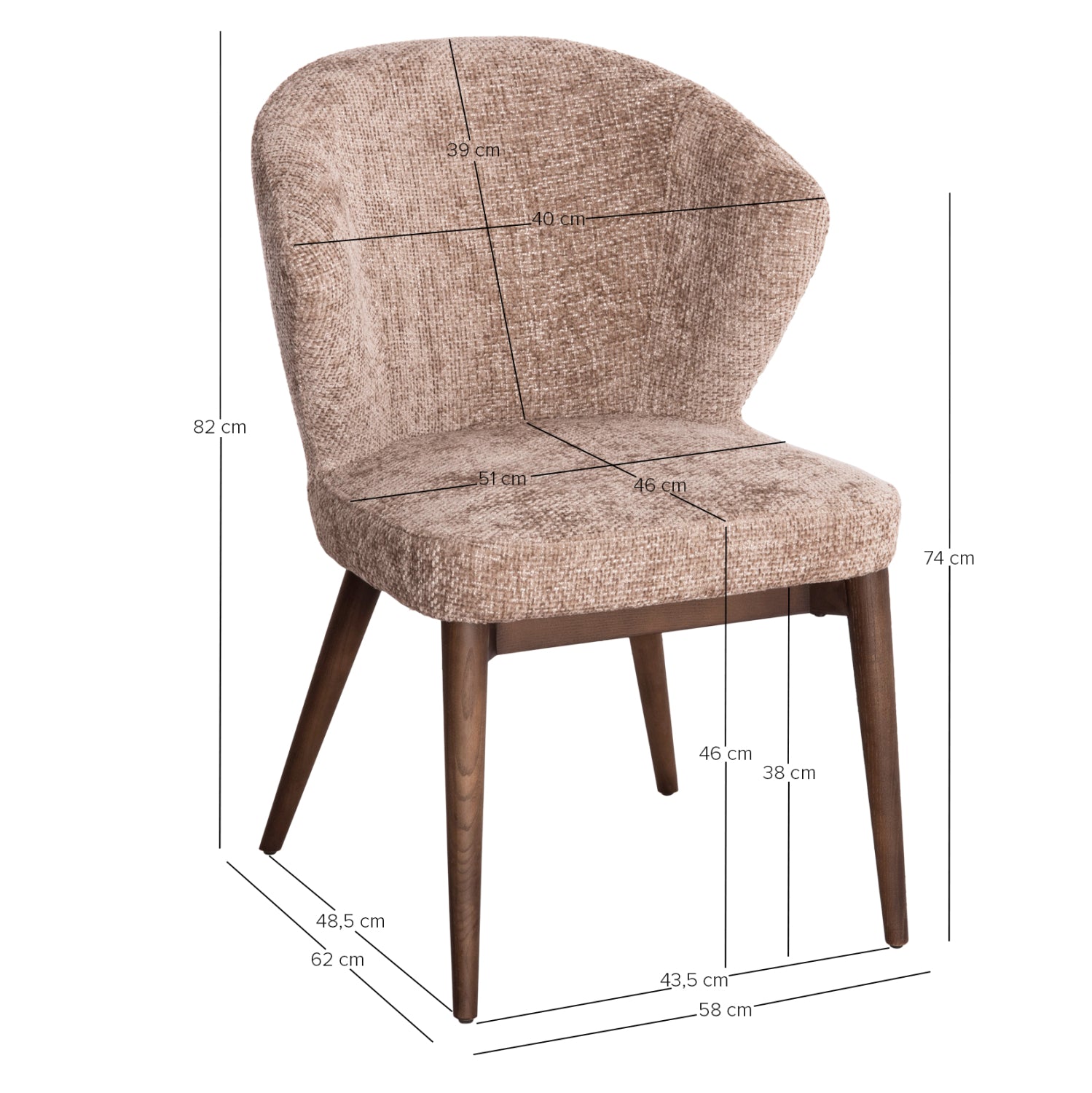 Трапезен стол Swaive кафяв плат, крака от ясен 58x62x82 см