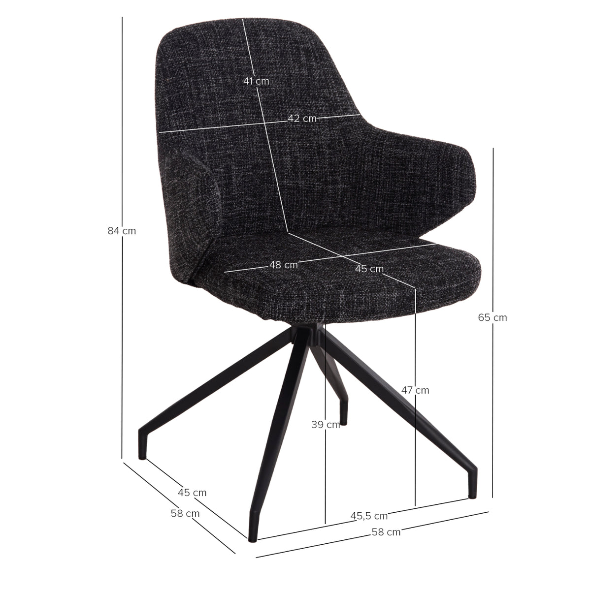 Въртящ се стол DOMINION тъмен сив плат-метал 58x58x84 см