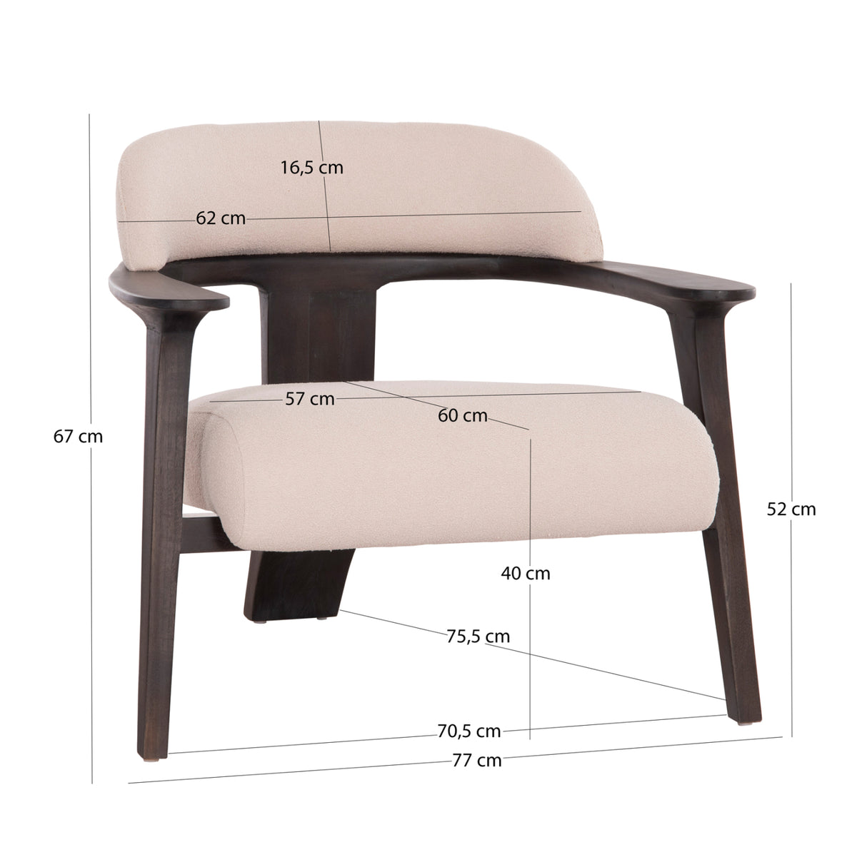 Фотьойл Lounge Triad от тиково дърво с черно-екрю плат 77x75,5x67 см