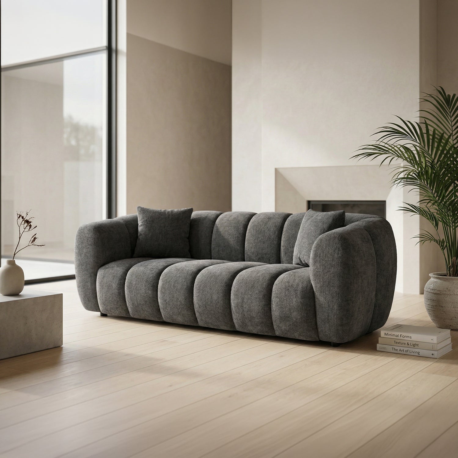 Триместен диван Канн сив плат 230x96x76 см