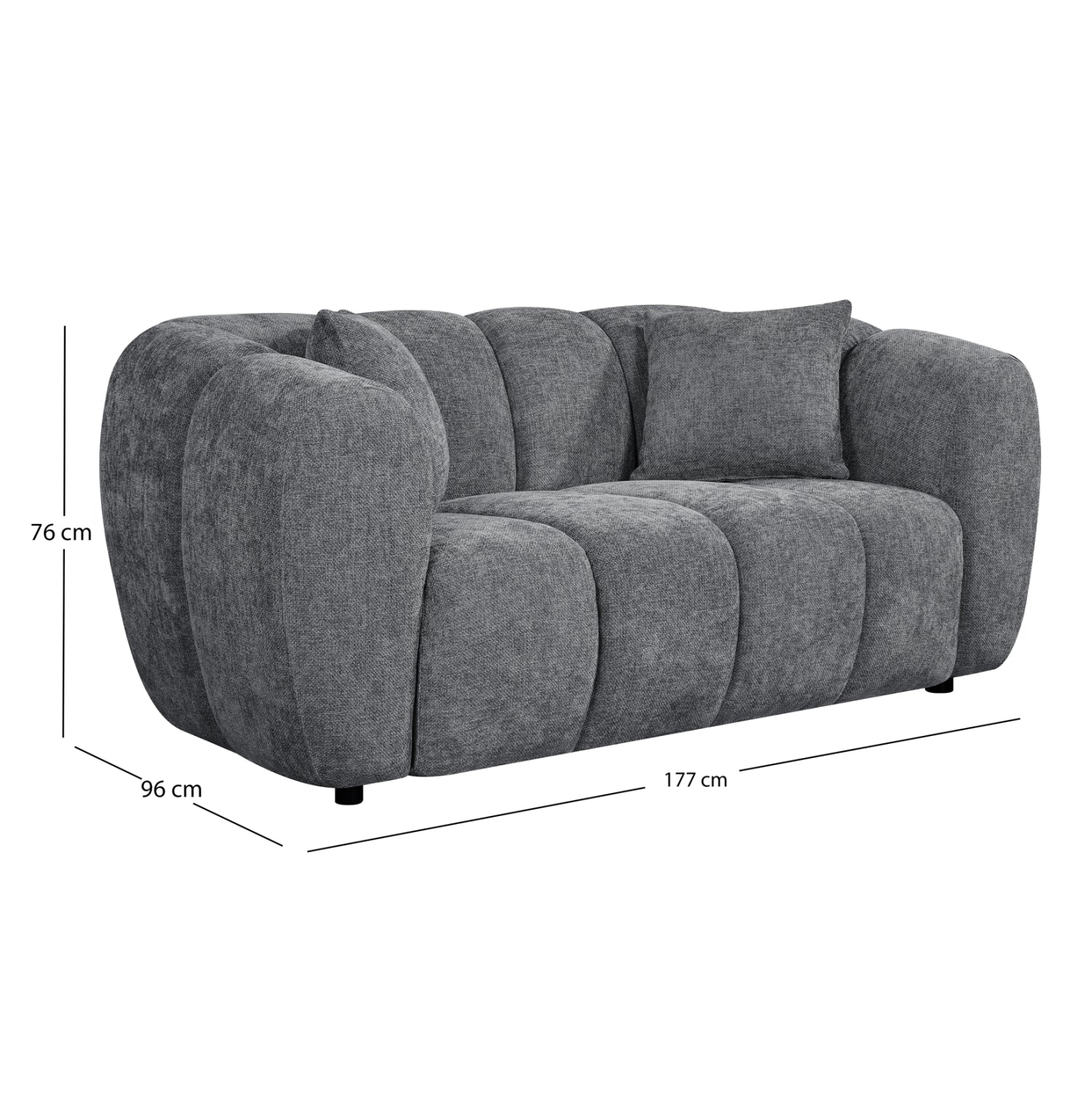 Двуместен диван Канн сив плат 177x96x76 см
