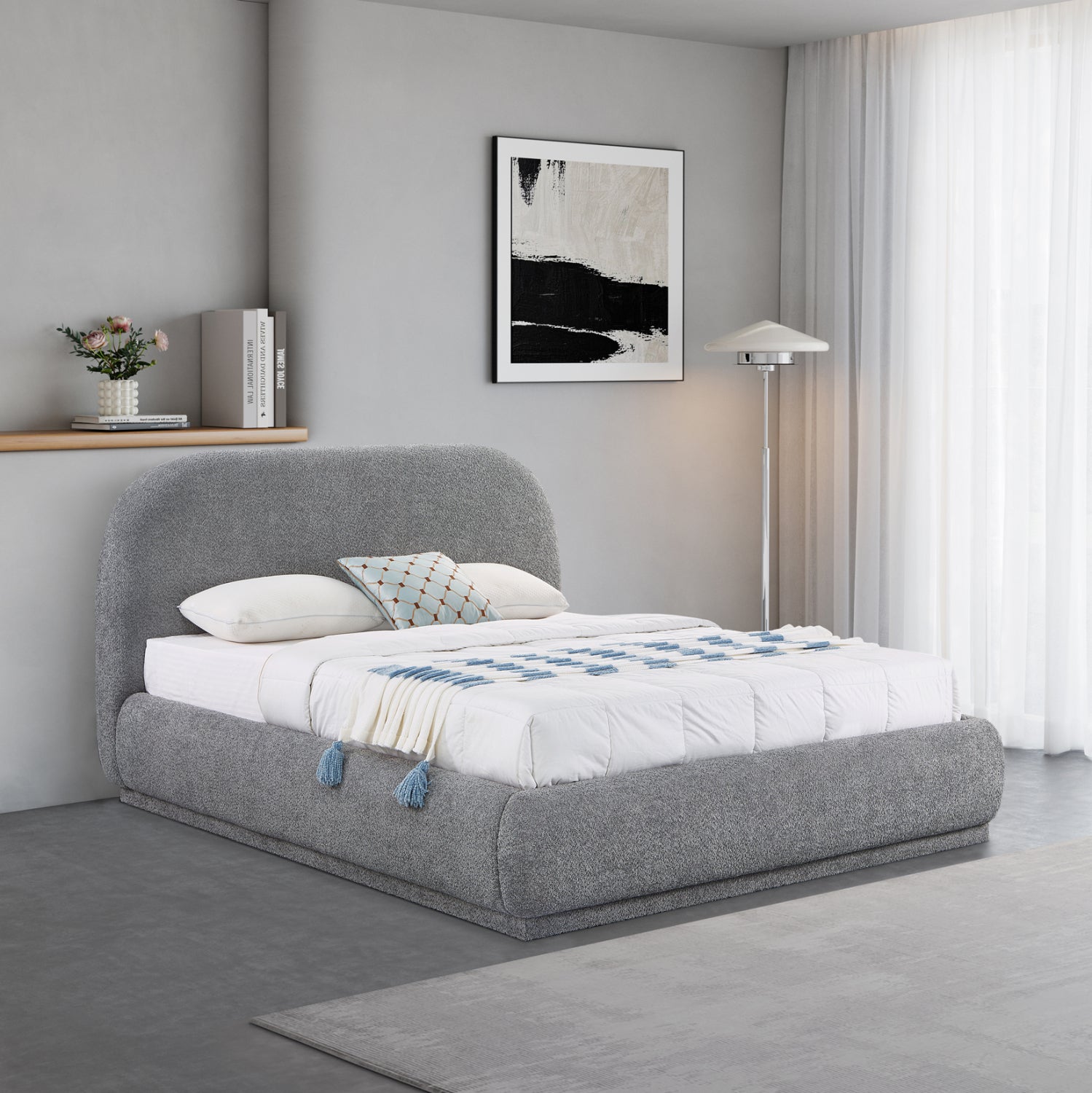 Двойно легло с ракла NOCTIS сив Chenille плат - матрак 160x200 см