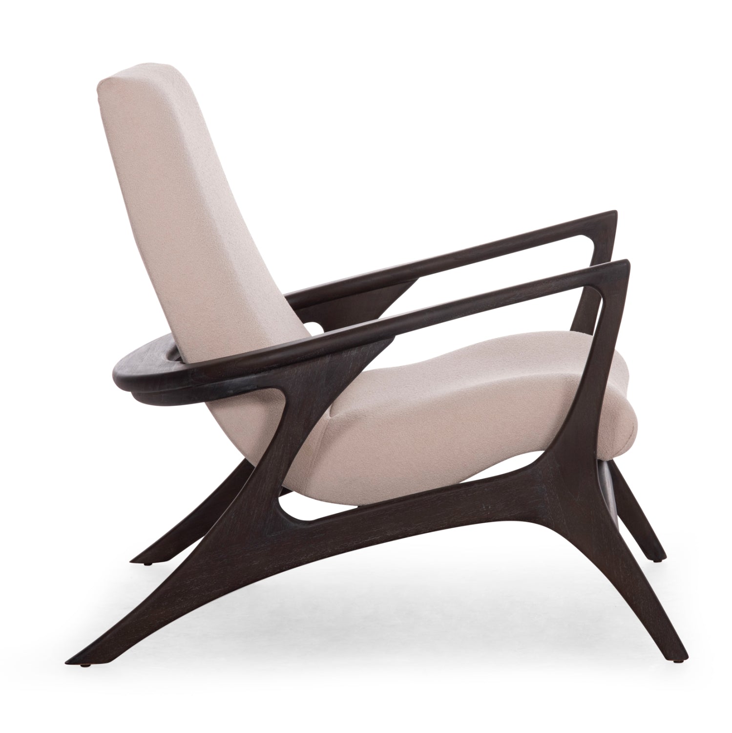 Полутрапезна фотьойл Lounge Arya, дърво teak, черно-екрю букле, 92x80x