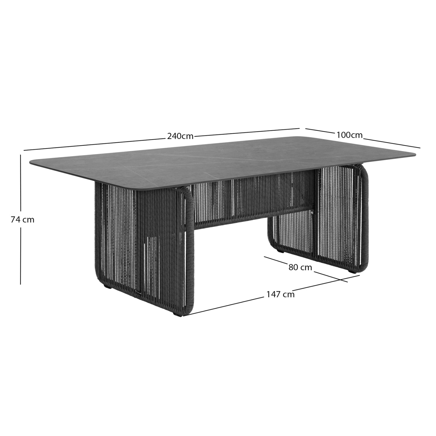 Трапезна маса Орбетело 240x100x73,5 см антрацит алуминий сив плот Sinte