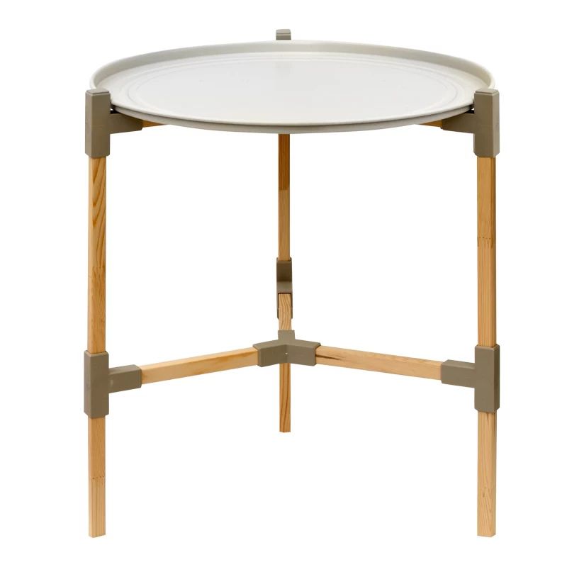 Wooden - plastic side table in beige color Φ46x53cm.
