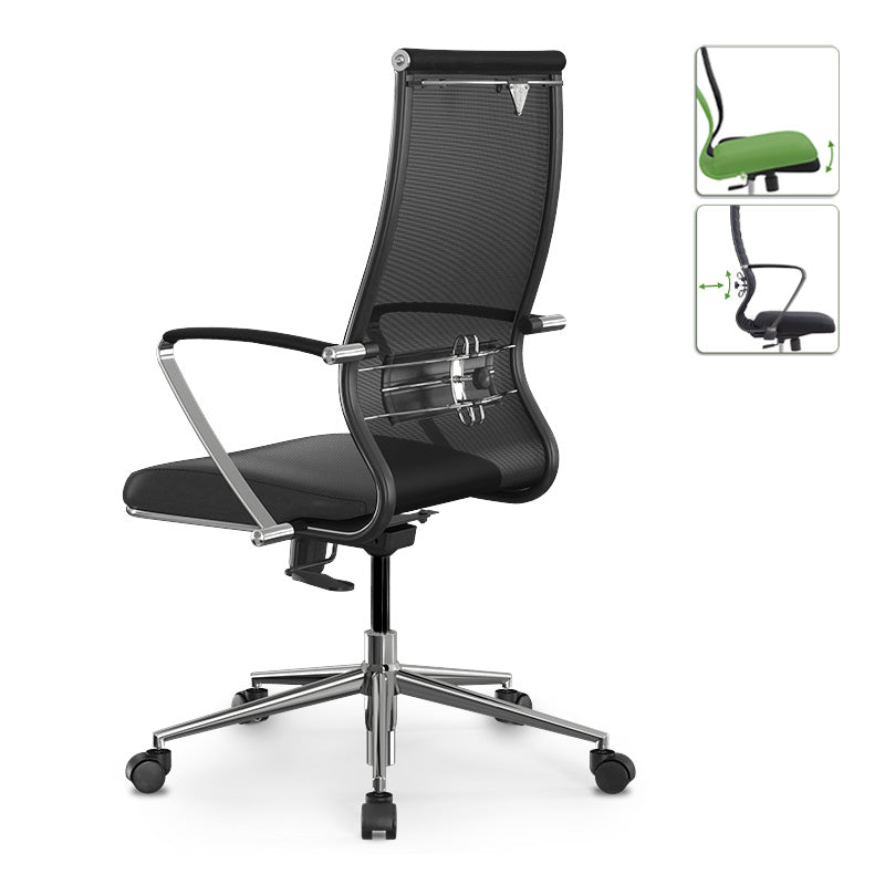 Ергономичен офис стол B2-163K с Mesh и PU кожа черен 58x70x103/117см.