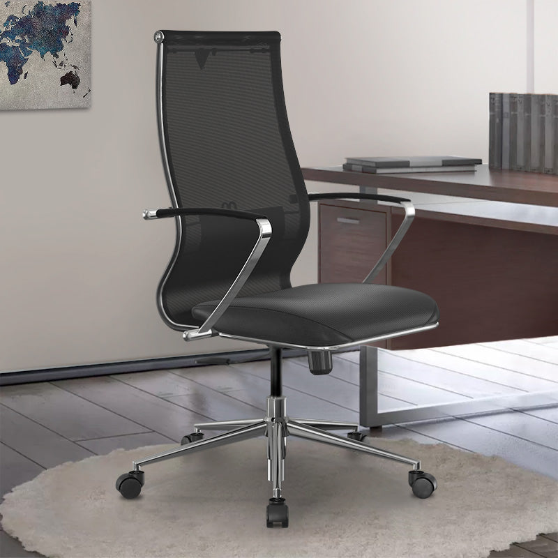 Ергономичен офис стол B2-163K с Mesh и PU кожа черен 58x70x103/117см.