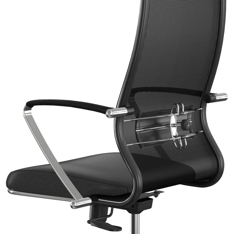 Ергономичен офис стол B2-163K с Mesh и PU кожа черен 58x70x103/117см.