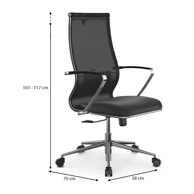 Ергономичен офис стол B2-163K с Mesh и PU кожа черен 58x70x103/117см.