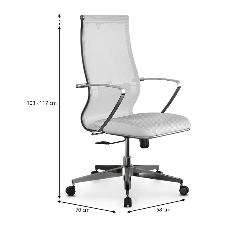 Ергономичен офис стол B2-163K с Mesh и PU кожа бял 58x70x103/117см.