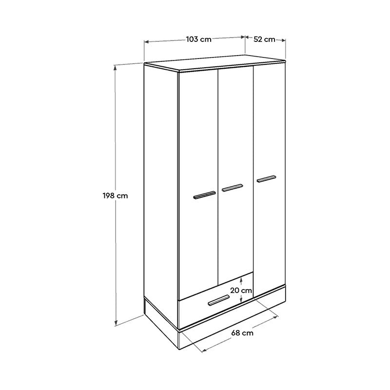 Base three-door гардероб бял - цвят sonoma 103x52x198cm.
