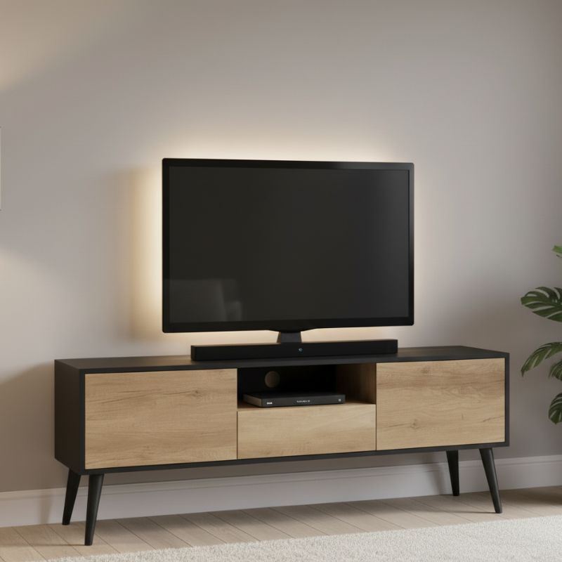 Мебел за телевизор Style меламин черно-tori 160x41x58см.