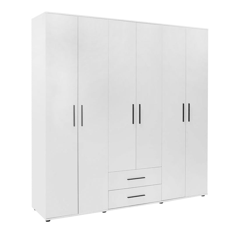 Бял шесткрилен гардероб от меламин Bianco 206x52x213cm.