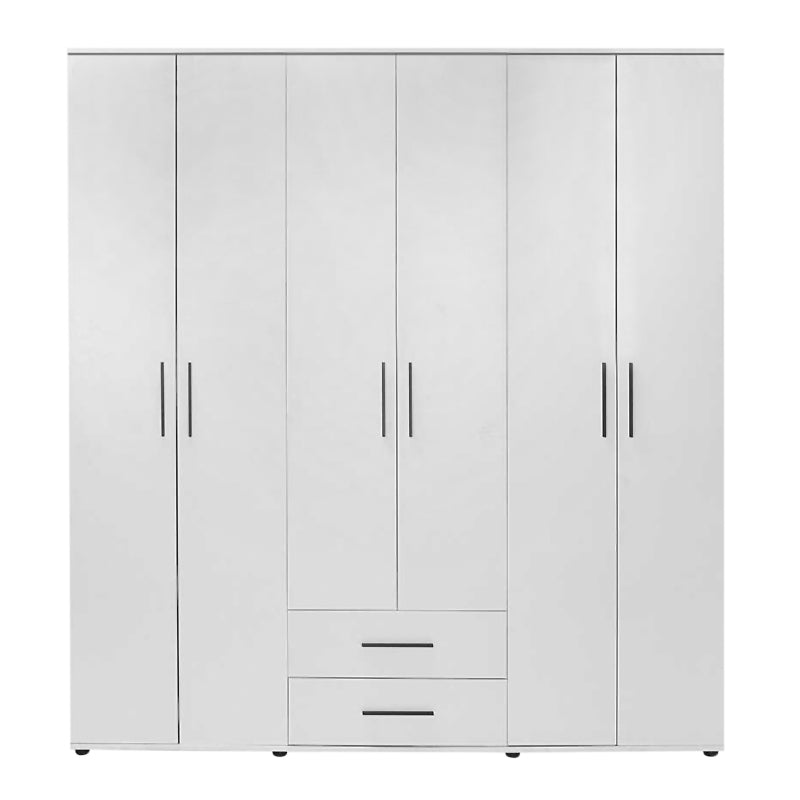 Бял шесткрилен гардероб от меламин Bianco 206x52x213cm.