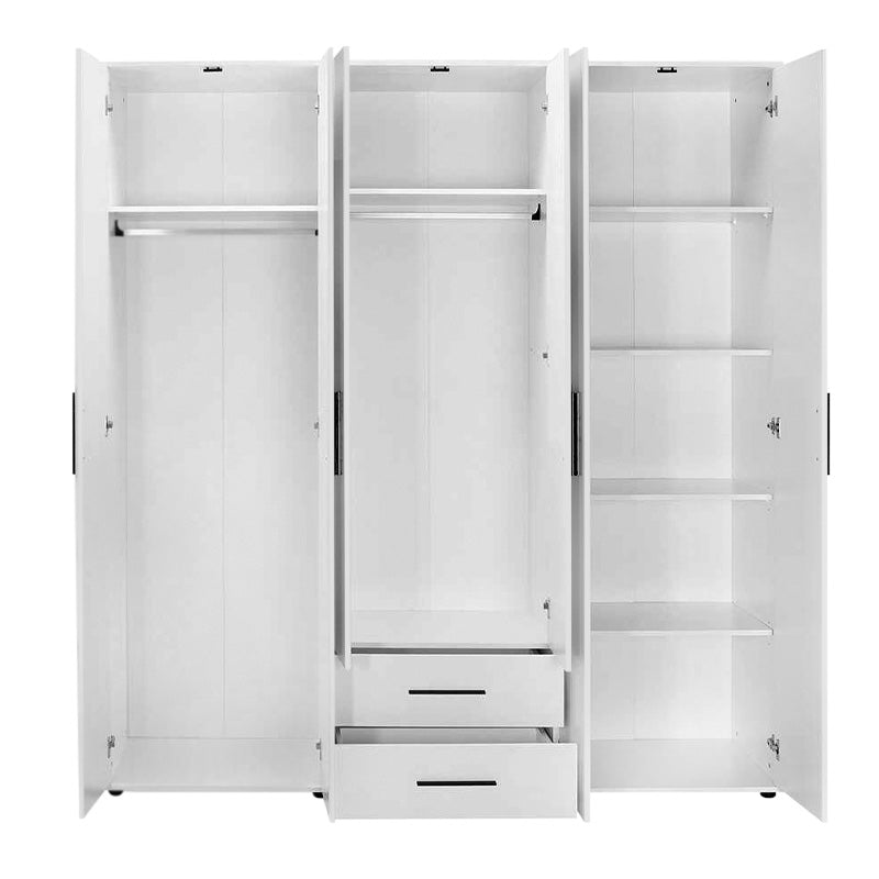 Бял шесткрилен гардероб от меламин Bianco 206x52x213cm.