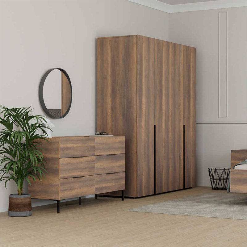 Четирикрилен гардероб Oryana меламин цвят орех 180x62x210cm.
