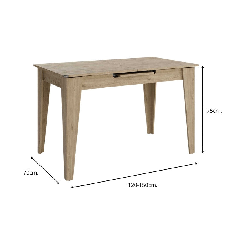 Trendline меламинова разтегателна маса в цвят дъб 120/150x70x75cm.