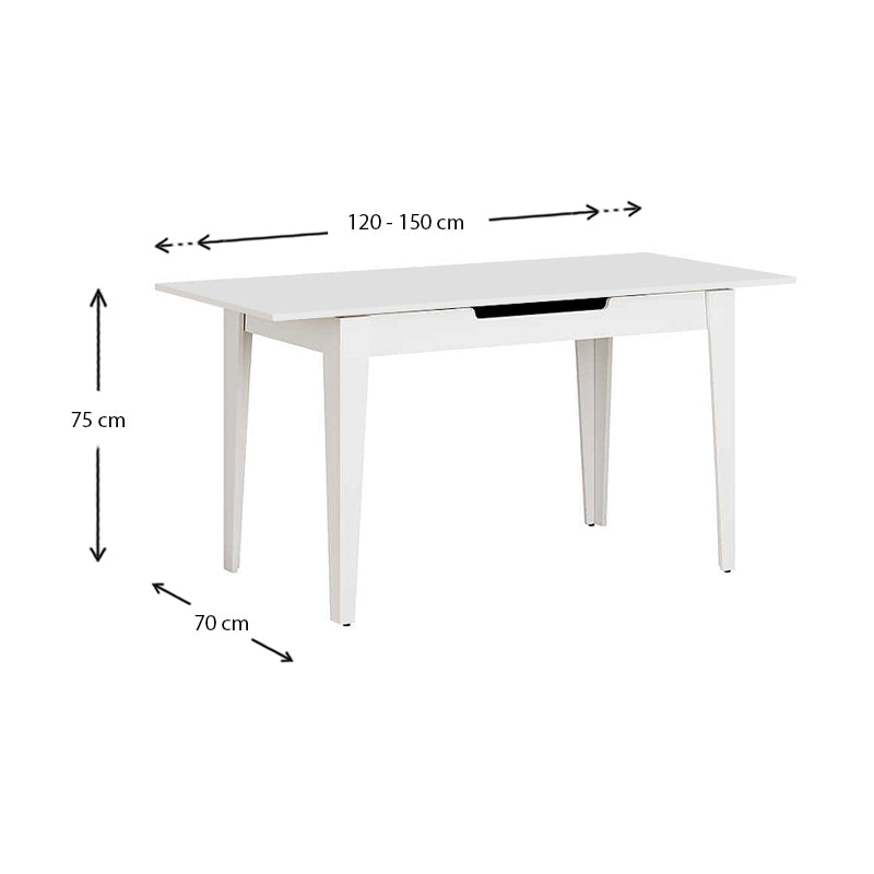Trendline меламинов разтегателен маса в бял цвят 120/150x70x75cm.