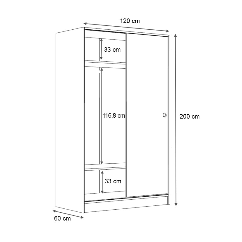 Гардероб Regio с две плъзгащи врати от меламин в бял цвят 120x60x200cm.
