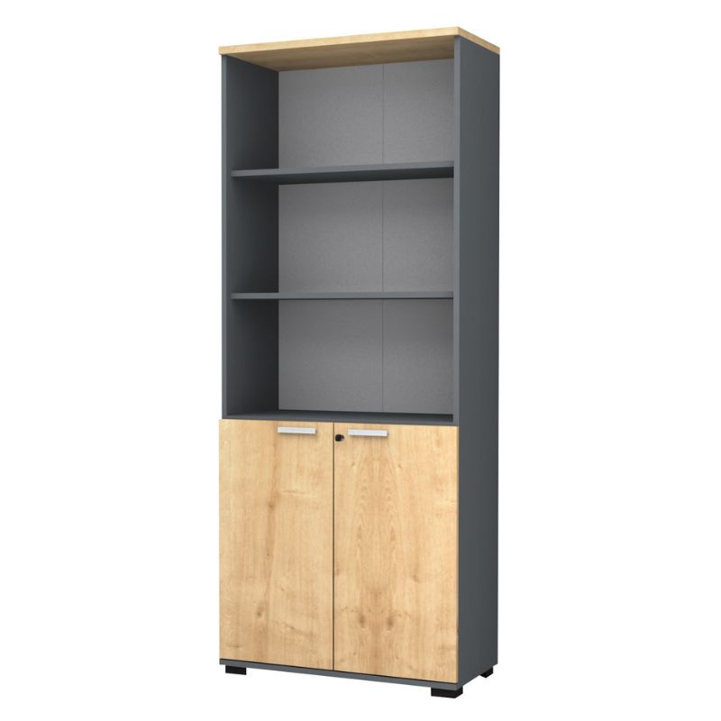Venturo меламинова офисна библиотека в цвят антрацит - дъб 80x40x200cm.