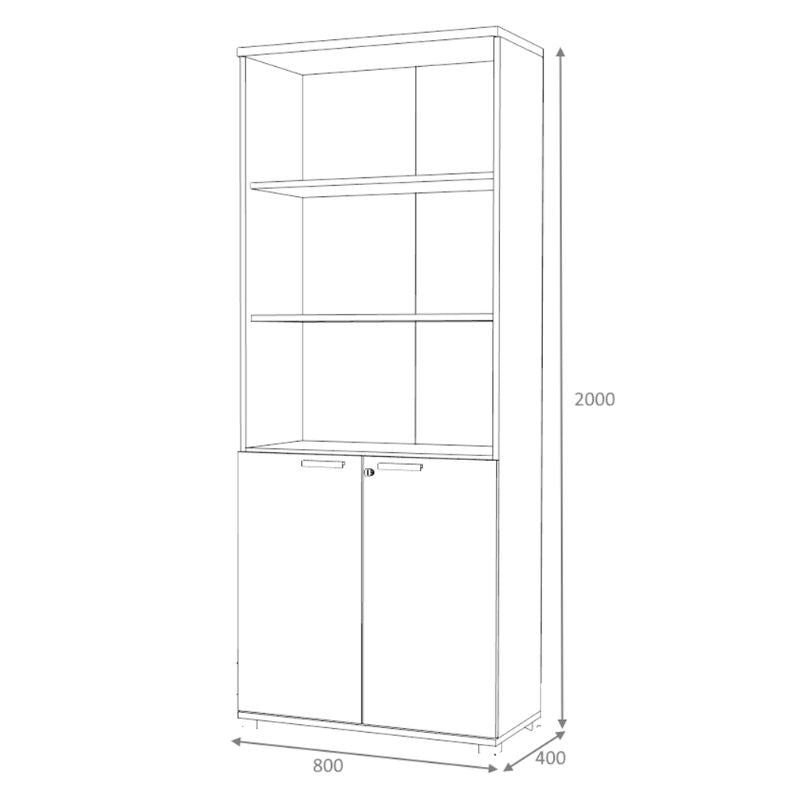 Venturo меламинова офисна библиотека в цвят антрацит - дъб 80x40x200cm.