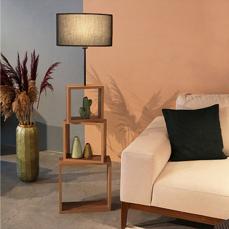 Claude Подова лампа MDF/текстил/PVC в кафяво/черно 37x20x140cm