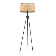 Idaho E27 metallic/rattan floor lamp in black/natural color Φ38x150cm.