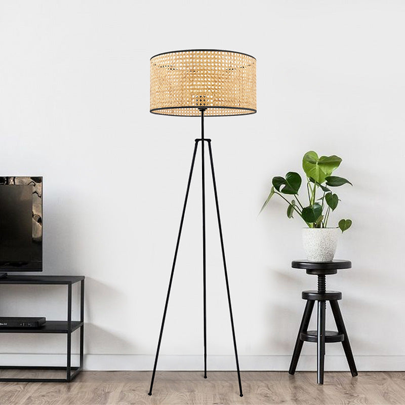 Idaho E27 metallic/rattan floor lamp in black/natural color Φ38x150cm.