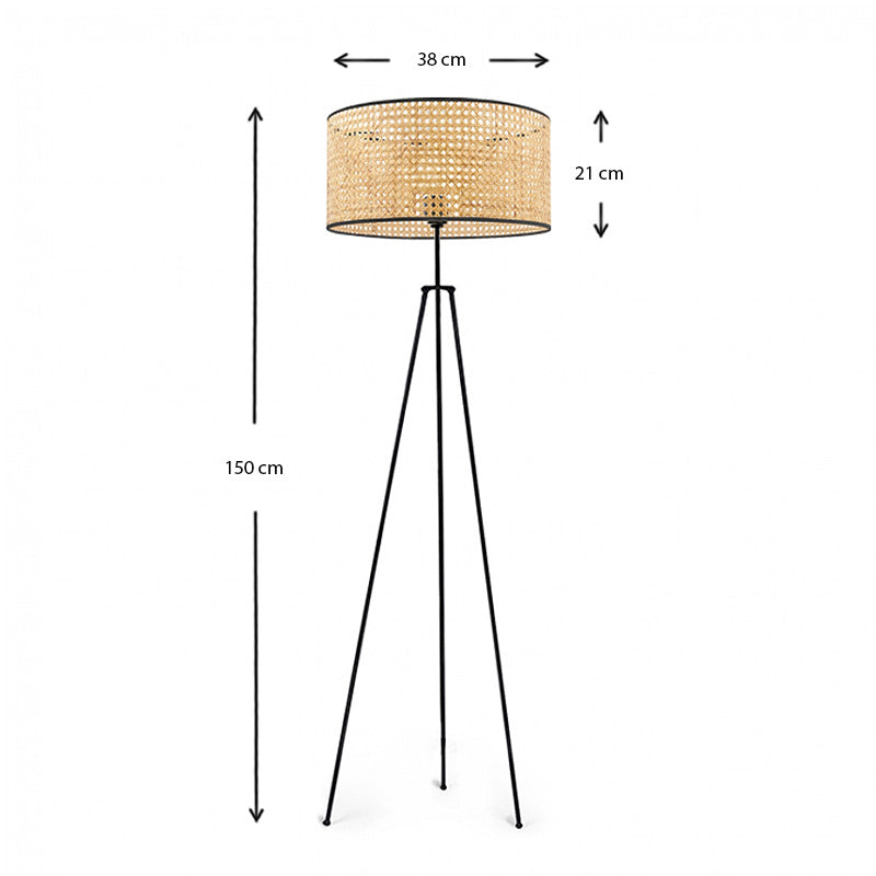 Idaho E27 metallic/rattan floor lamp in black/natural color Φ38x150cm.