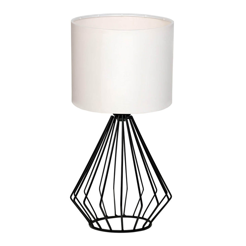 Aldo E27 fabric/metal table light in white - black color Φ18x36cm.