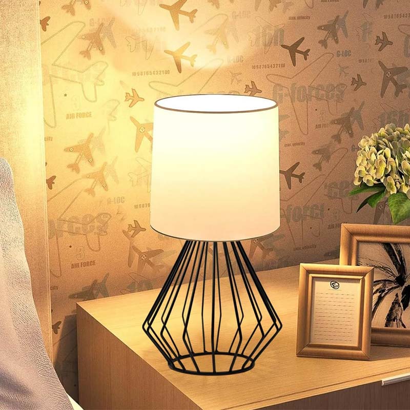 Aldo E27 fabric/metal table light in white - black color Φ18x36cm.