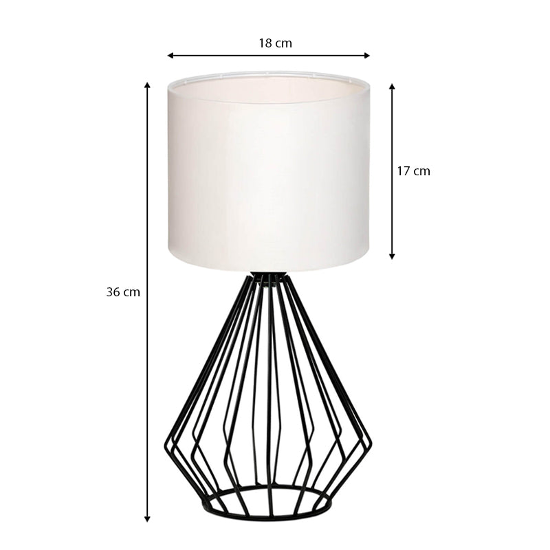 Aldo E27 fabric/metal table light in white - black color Φ18x36cm.