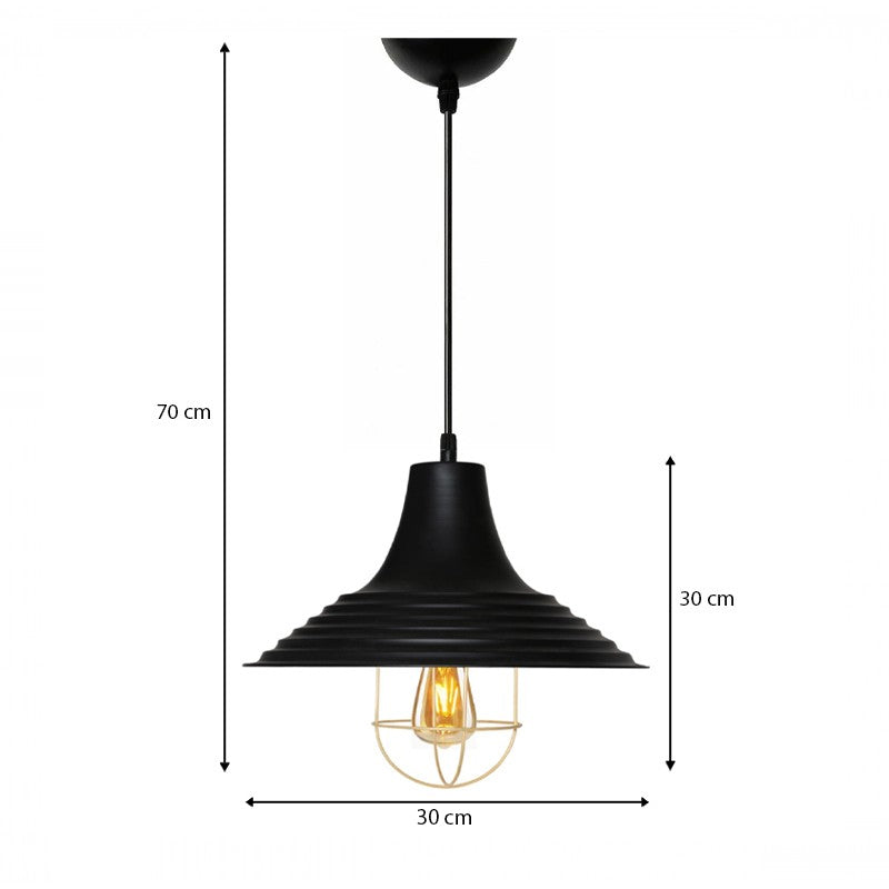Retro E27 metallic ceiling lamp in black color Φ30x70cm.