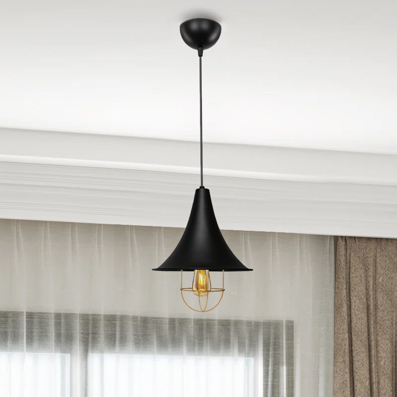Retro E27 metallic ceiling lamp in black color Φ24x70cm.