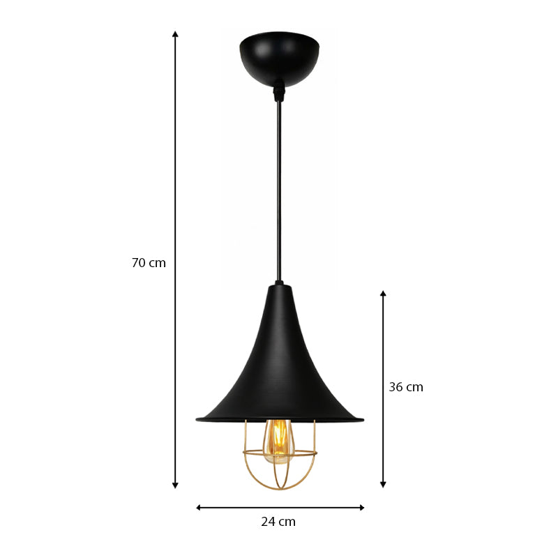 Retro E27 metallic ceiling lamp in black color Φ24x70cm.