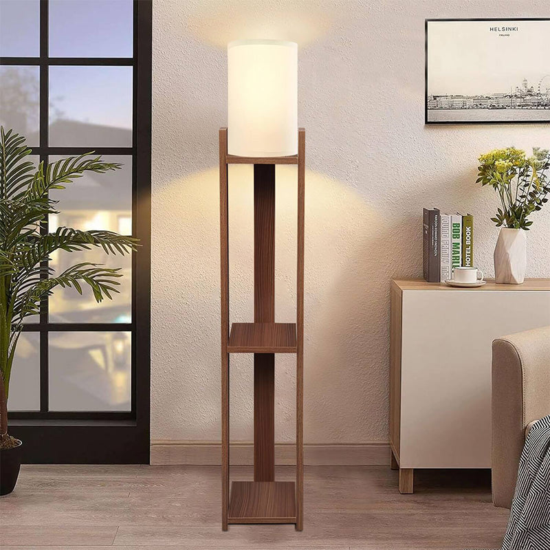 Verma I E27 MDF - Текстилна PVC подова лампа в орех - кремав цвят 18.5x18.5x142cm.