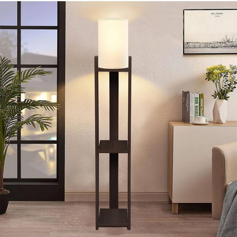 Verma I E27 MDF - Текстилна PVC подова лампа в цвят венге - кремаво 18.5x18.5x142cm.
