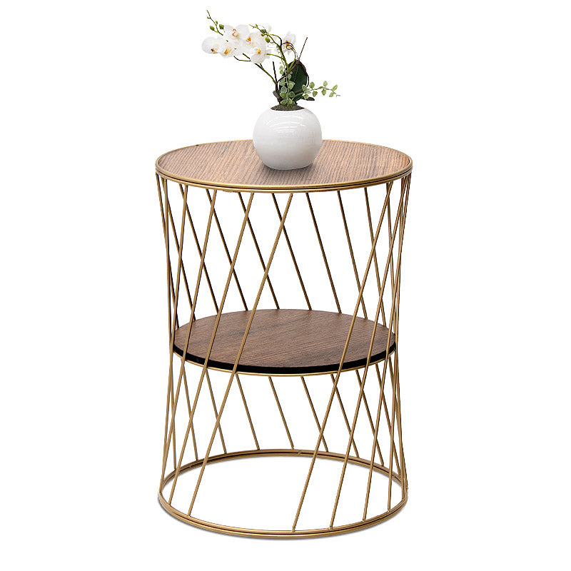 Jaspin метална - MDF помощна масичка в златисто-орехов цвят 32x32x44cm.