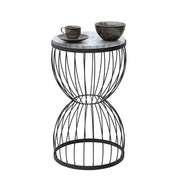 Метална помощна масичка Pino Mdf в черно с ефект бял мрамор 35x35x58cm.