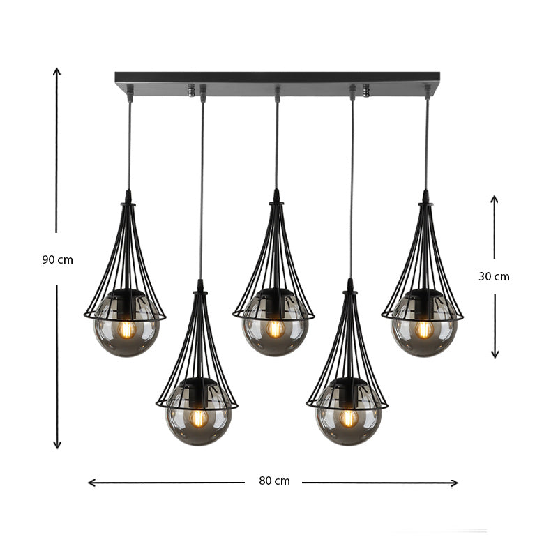 Chavi E27 метален петосветителен плафон в черен цвят 80x10x90cm.