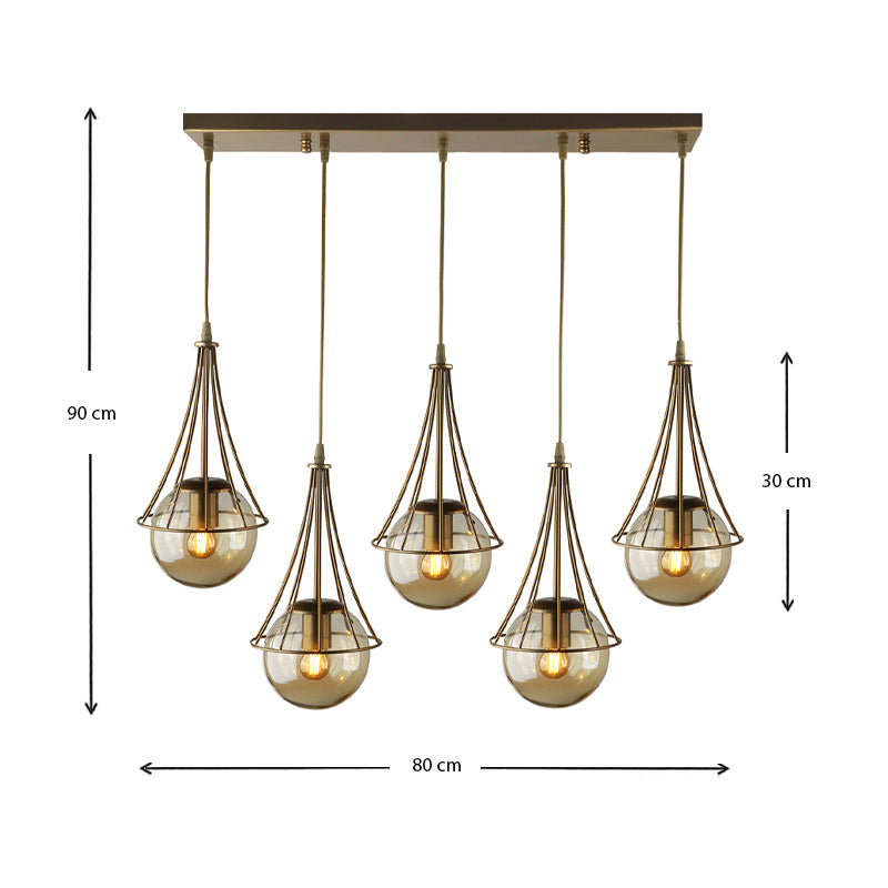 Chavi E27 метален петосветителен плафон в златист цвят 80x10x90cm.
