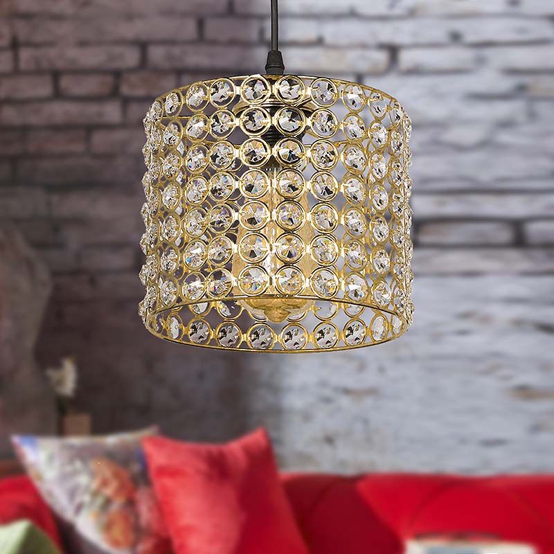 Deha E27 метален - стъклен едноосветителен плафон в златист цвят 18x18x65cm.