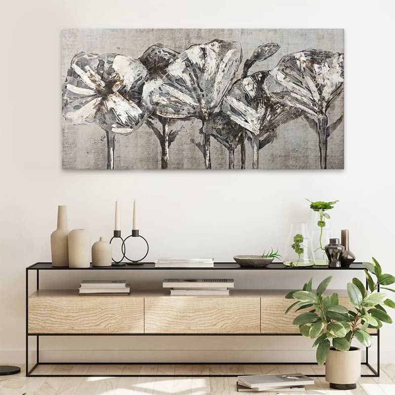 Картина "White Flowers" върху платно дигитален печат 120x60x3cm.