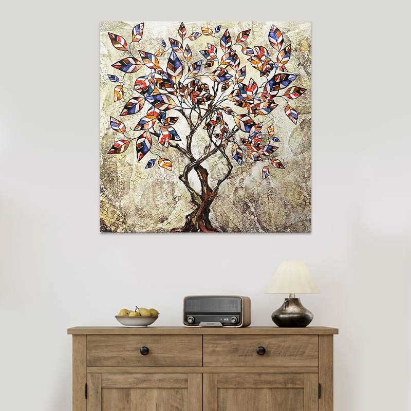 Картина "Tree And Leaves" върху платно дигитален печат 100x100x3cm.