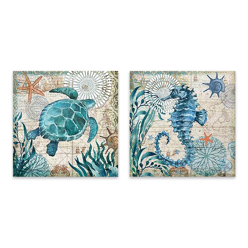 Картина "Sea Creatures" върху платно, 2 части, дигитален печат 83x40x3cm.