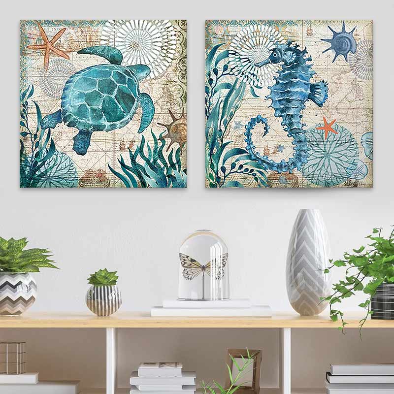 Картина "Sea Creatures" върху платно, 2 части, дигитален печат 83x40x3cm.