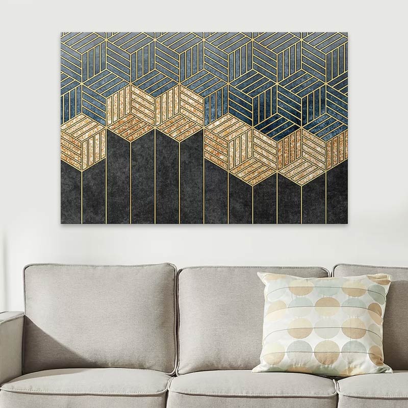Картина на платно "Golden Cubes" дигитален печат 100x70x3cm.