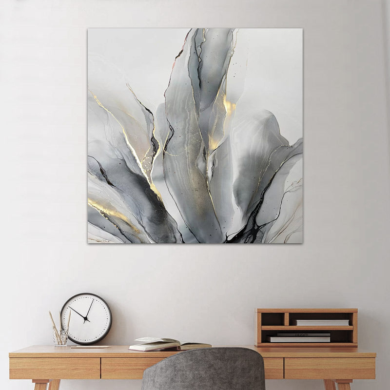 Картина на платно "Abstract Grey Leaves" дигитален печат 100x100x3cm.